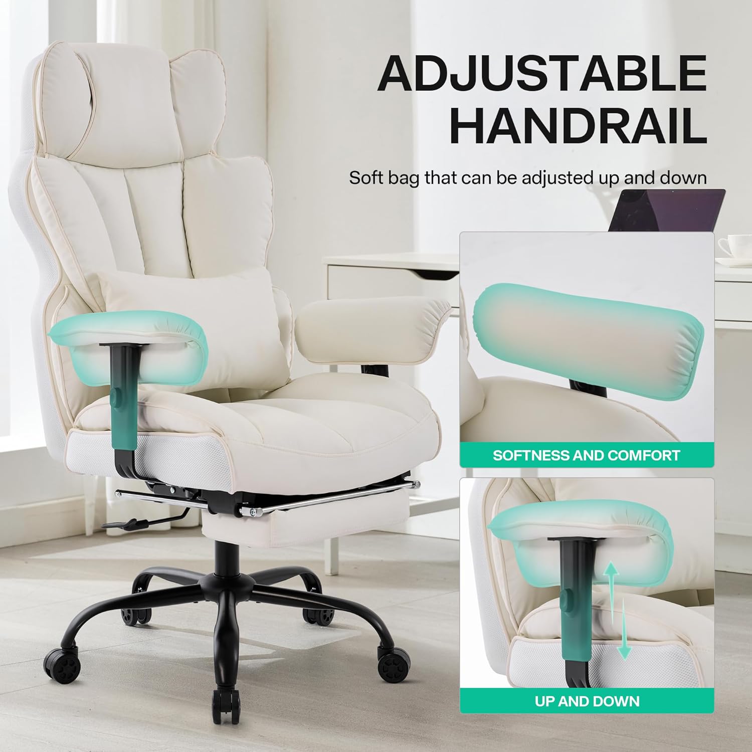 Gzagdecr - Silla de oficina grande y alta de 400 libras, silla de juego de piel sintético con respaldo alto, silla reclinable, silla de oficina ergonómica ejecutiva, soporte lumbar, silla de