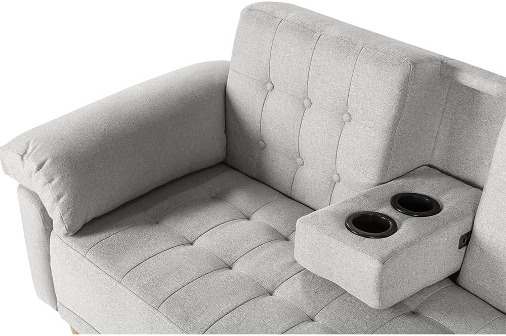 MAKORA Sala Modular Sofa Cama Brunello De 3 Plazas con Portavasos Memory Foam Respaldo Reclinable 3 Posiciones Recto Relax o Cama Perfecto para Departamento o Casa (Gris Claro)