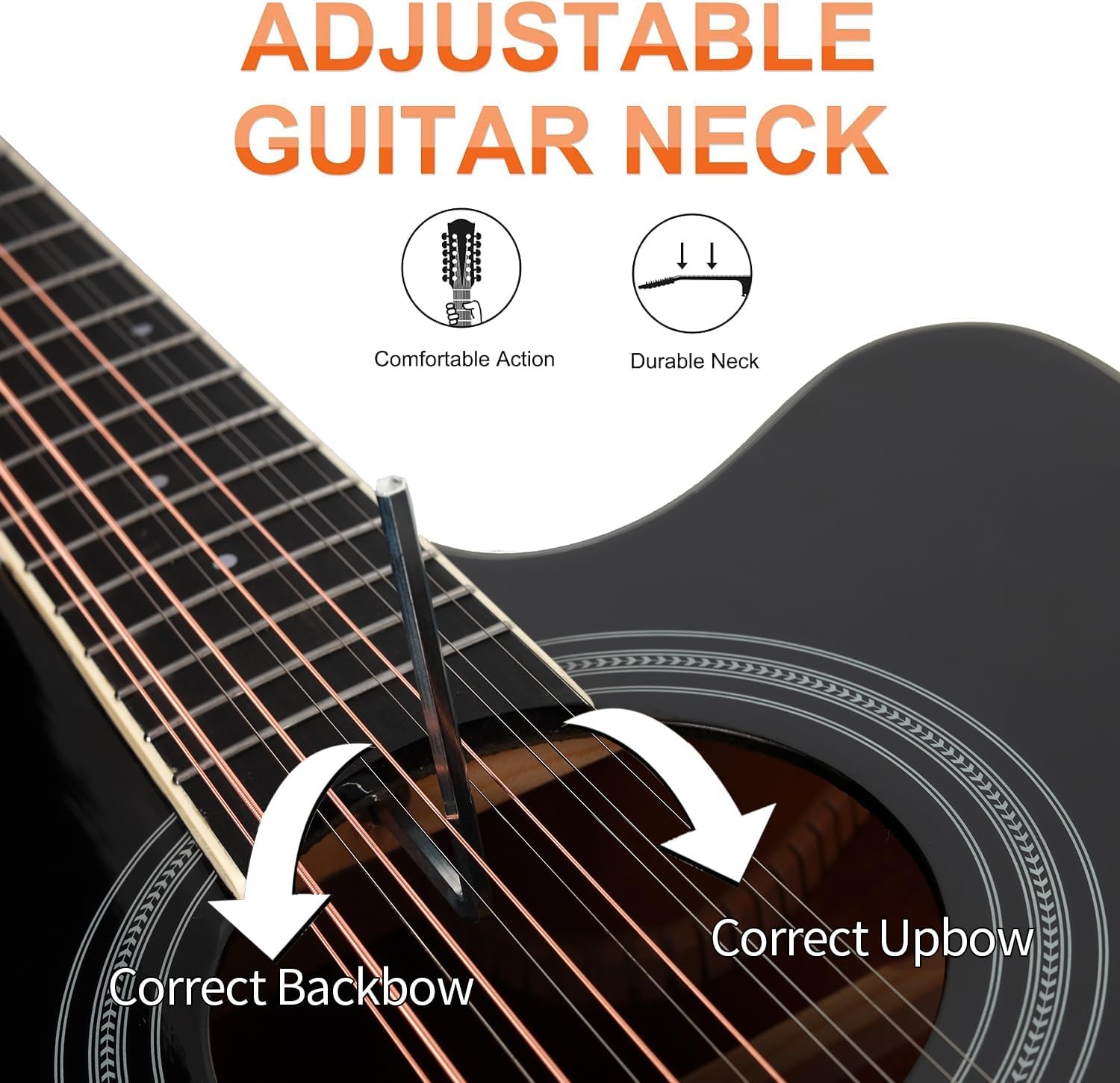 Jidyous-41 Inch,4/4,Guitarra Electroacústica 12 cuerdas,con Funda Acolchada, afinadores, Tirantes de guitarra,cuerdas, paletas, capó, adecuada para adultos jóvenes de nivel medio (Black)