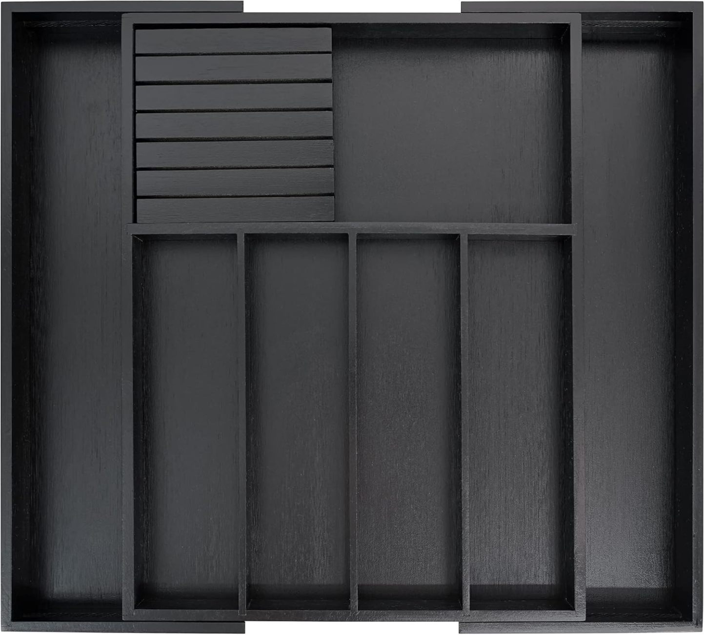 VaeFae Cocina, soporte para utensilios extensibles y bandeja de cubiertos con Divider de 13" -21,6 "de superficie plana y bloque de cuchildesmontable (negro)