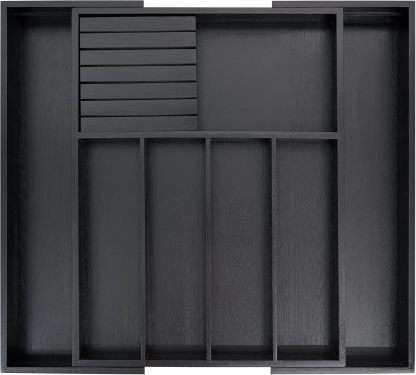 VaeFae Cocina, soporte para utensilios extensibles y bandeja de cubiertos con Divider de 13" -21,6 "de superficie plana y bloque de cuchildesmontable (negro)