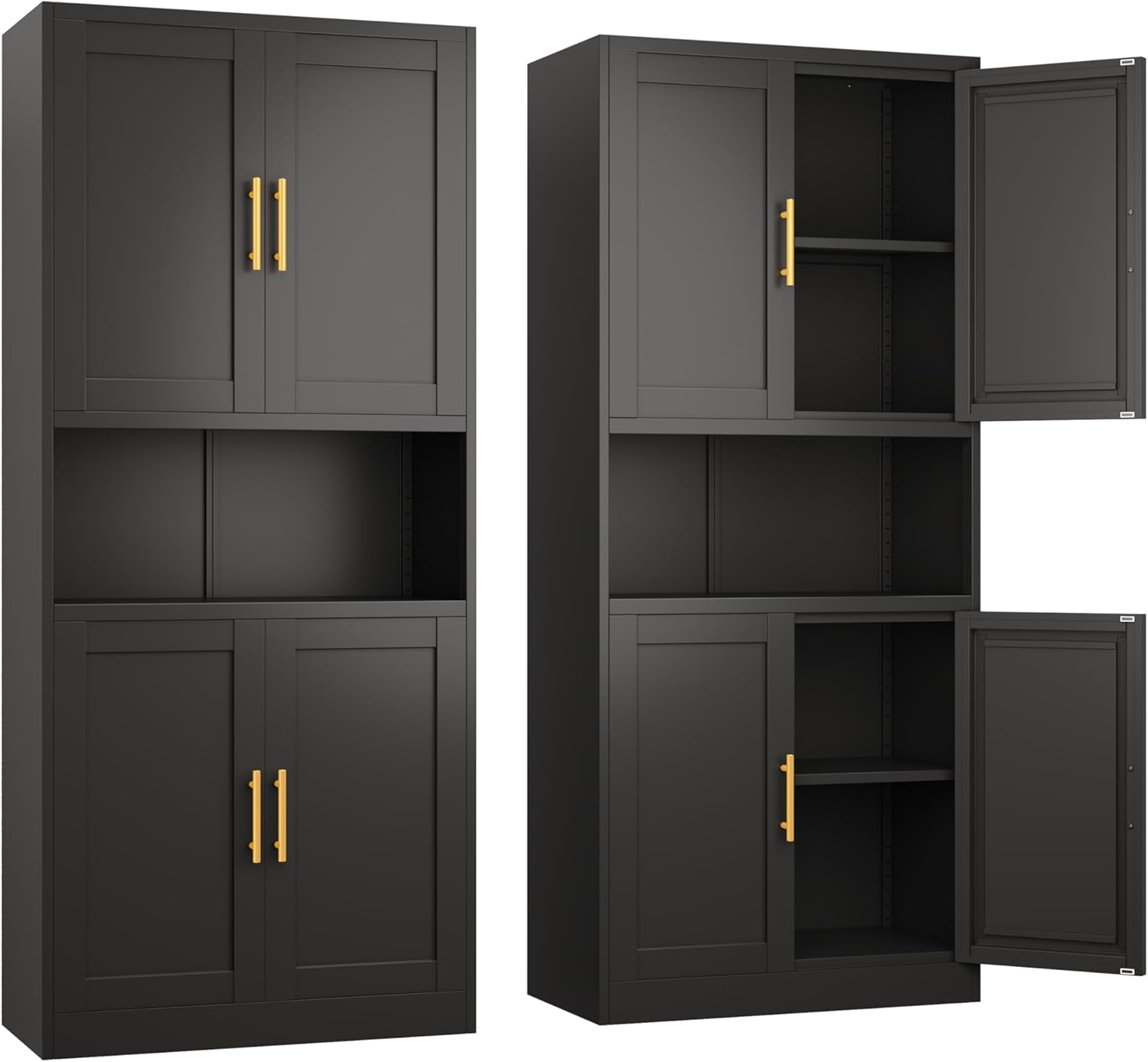 Ckzbx Gabinete de cocina de metal de 61 pulgadas de alto con 4 puertas, armarios de baño, 2 estantes ajustables para cocina, oficina en casa, sala de estar, comedor (negro)