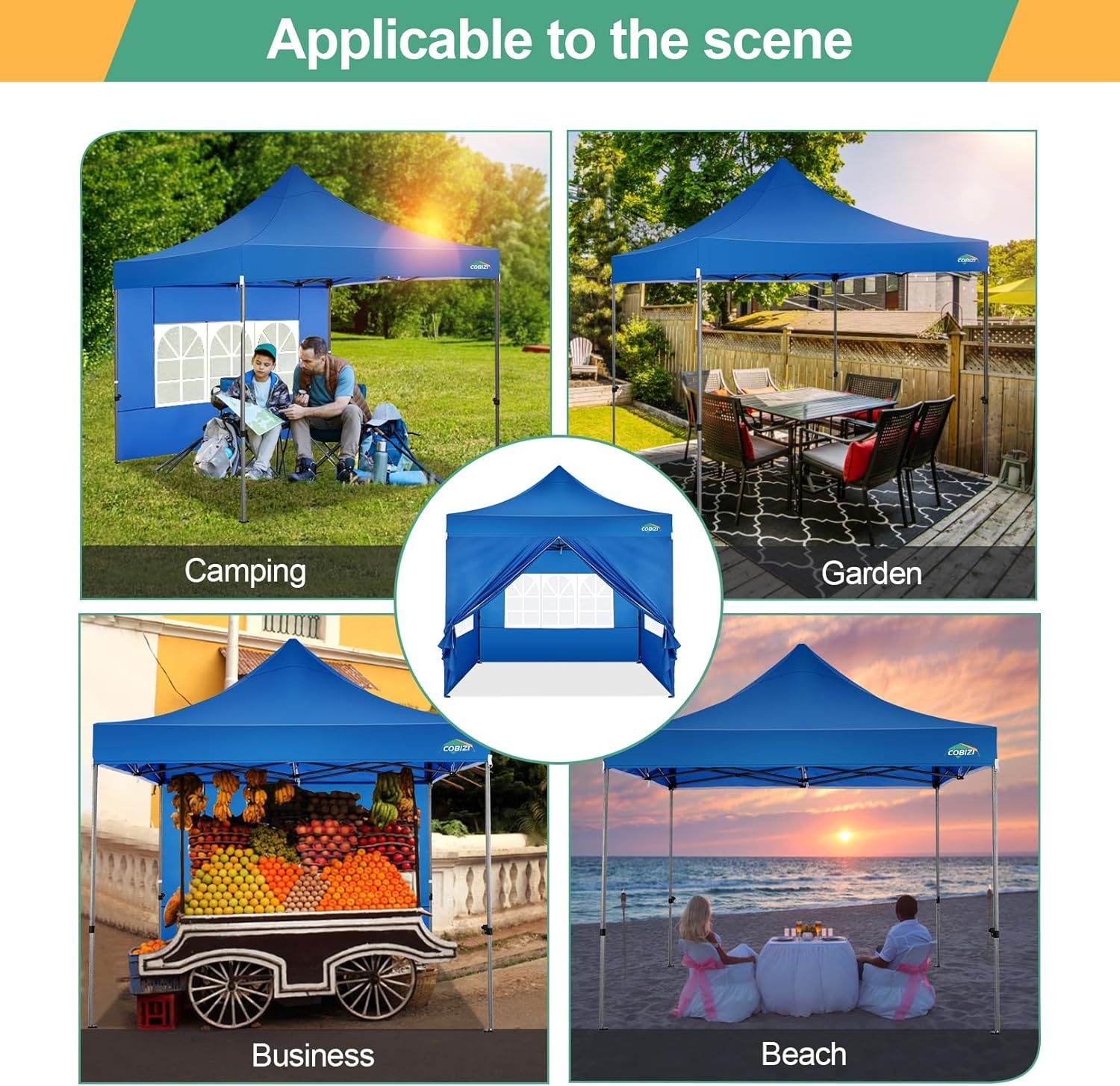 COBIZI - Toldo desplegable de 10 x 20 Pulgadas con 6 Paredes Laterales, toldo Impermeable para Eventos al Aire última intervensión, UPF 50+ cenador portátil para Fiestas, Playa, Camping, Boda,