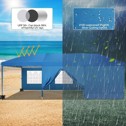 COBIZI - Toldo desplegable de 10 x 20 Pulgadas con 6 Paredes Laterales, toldo Impermeable para Eventos al Aire última intervensión, UPF 50+ cenador portátil para Fiestas, Playa, Camping, Boda,