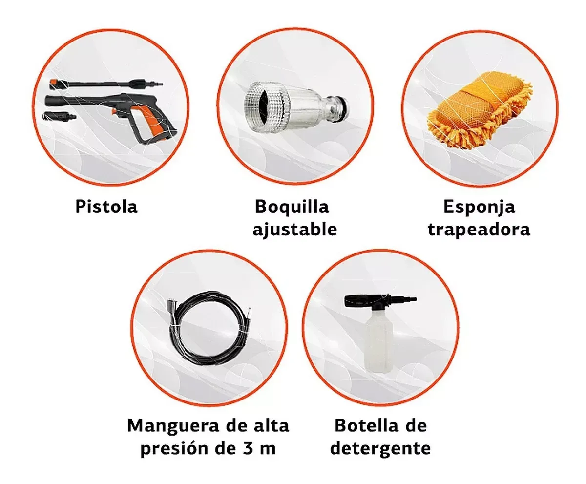 Hidrolavadora Alta Presión Daewoo Accesorios 1400w 1520 Psi Color Negro con Naranja