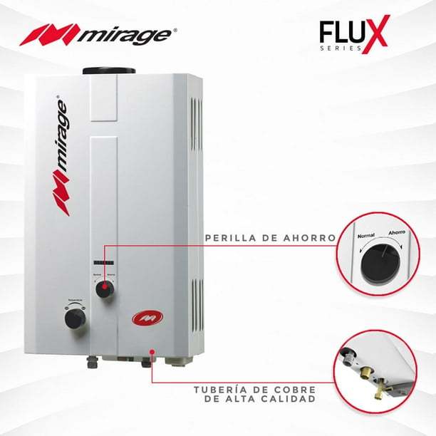 Boiler De Paso Flux Mirage de 6 Litros Por Minuto Gas Natural Mirage MBF06EF