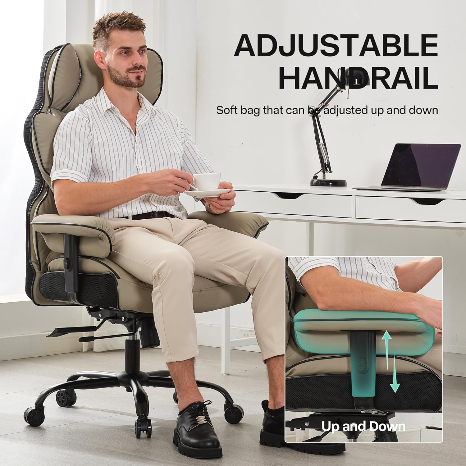 Gzagdecr - Silla de oficina grande y alta de 400 libras, silla de juego de piel sintético con respaldo alto, silla reclinable, silla de oficina ergonómica ejecutiva, soporte lumbar, silla de