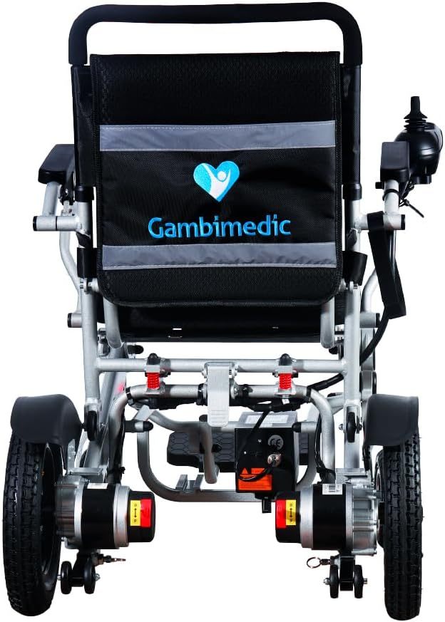 GAMBIMEDIC Silla De Ruedas Electrica Plegable Aluminio Todoterreno Ligera Portatil Facil Transporte Para Viaje Cuenta Con 4 Amortiguadores Facil Almacenaje Silla Motorizada Portatil
