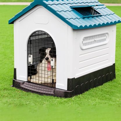 JIUSILIFE Casa Grande para Perros, Casa para Perros Tanto para Interior como para Exterior, con Techo Solar Ajustable Y Base Elevada, Fácil Montar, con Aseo, Casa Plegable Impermeable,Gray,M