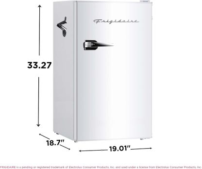 ❄️ Refrigerador compacto retro Frigidaire con enfriador, refrigerador de mostrador de 3.2 pies cúbicos con abridor de botellas incorporado, ideal para oficina, dormitorio, residencia estudiantil o cabaña