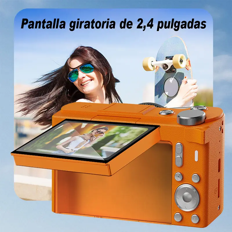 Cámara digital 4K: una cámara plegable y portátil con una estética Y2K. Ideal para vlogging, viene equipada con una tarjeta SD de 32 GB, correa de muñeca, función de selfie, estabilización de imagen y zoom digital de 16x. Un regalo ideal para niñas, niños