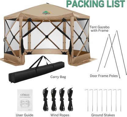 COBIZI - Toldo desplegable de 10 x 20 Pulgadas con 6 Paredes Laterales, toldo Impermeable para Eventos al Aire última intervensión, UPF 50+ cenador portátil para Fiestas, Playa, Camping, Boda,