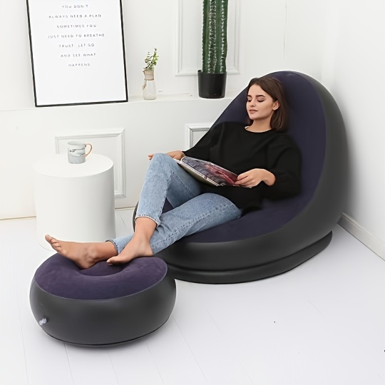 1set Inflatable Lounger Sofa Portable Lazy Slip-on Sofa Color Boxed Modern Casual Home Outdoor Camping Movable Flocking Sofa