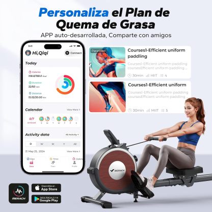 🏋️ MERACH Máquina de Remo, Remadora con Resistencia Magnética, App Propia, Equipo de Ejercicio para Entrenamiento de Cuerpo Completo en Casa