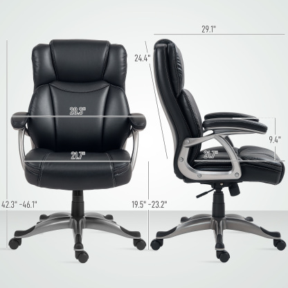 HOMCOM Silla de Oficina con Respaldo Alto, Silla de Ordenador Giratoria Inclinable