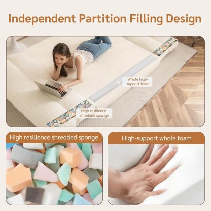 MAXYOYO - Puf plegable para sofá, cama, colchón de piso para adultos, extra grueso, 6 pliegues, sofá para recámara, sala de estar, beige, 135 x 240 cm