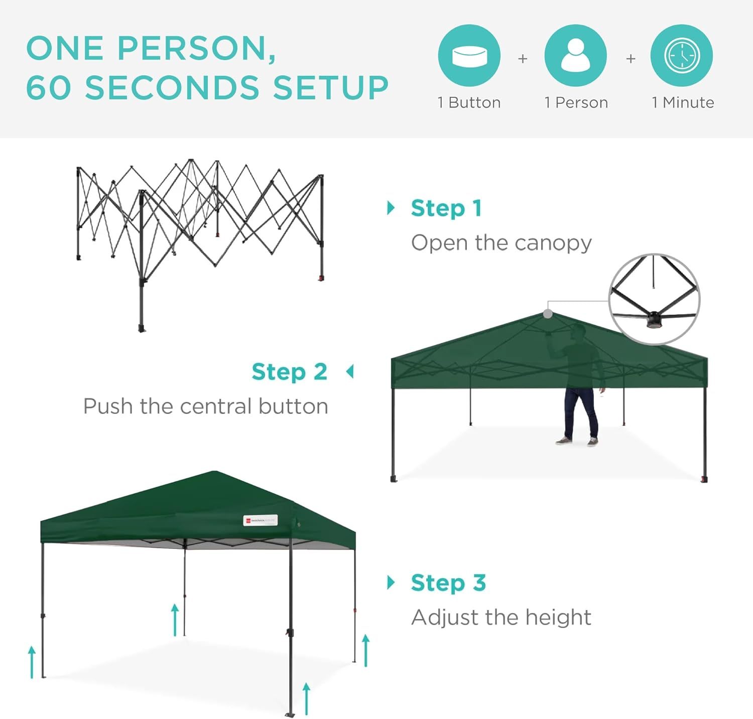 Best Choice Products - Toldo de armado fácil de 1 persona con un botón, tienda portátil e instantánea, funda, 3 x 3 metros, 4 bolsas de peso, color azul