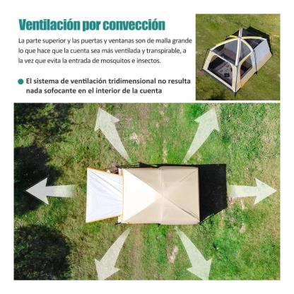 Carpa Puegarou 4-6 Personas Verde Oscuro con Protección de Lluvia y Mosquiteras