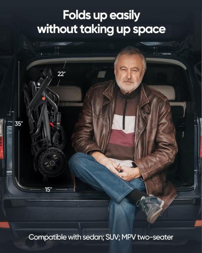 VBAOFOO- Silla de ruedas eléctrica para adultos y personas mayores, marco de aluminio ultraligero, plegado de 3 segundos, capacidad de 420 libras, viaje todo terreno, scooter de movilidad amigable