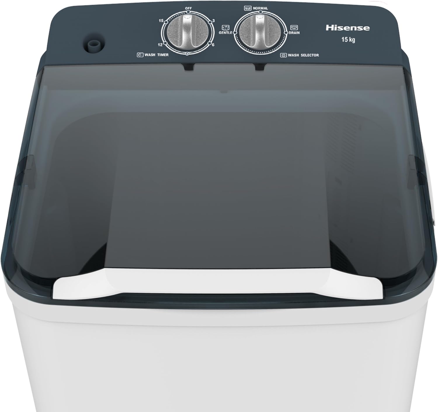 Hisense Lavadora WSFF1501, Semiautomática, 15 Kg, Temporizador de Lavado y Centrifugado, 55x52x91cm(AnchoxLargoxAlto), Blanco/Gris