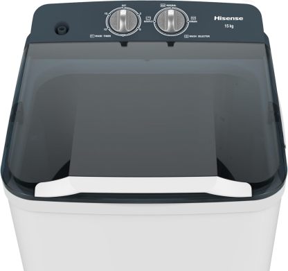 Hisense Lavadora WSFF1501, Semiautomática, 15 Kg, Temporizador de Lavado y Centrifugado, 55x52x91cm(AnchoxLargoxAlto), Blanco/Gris