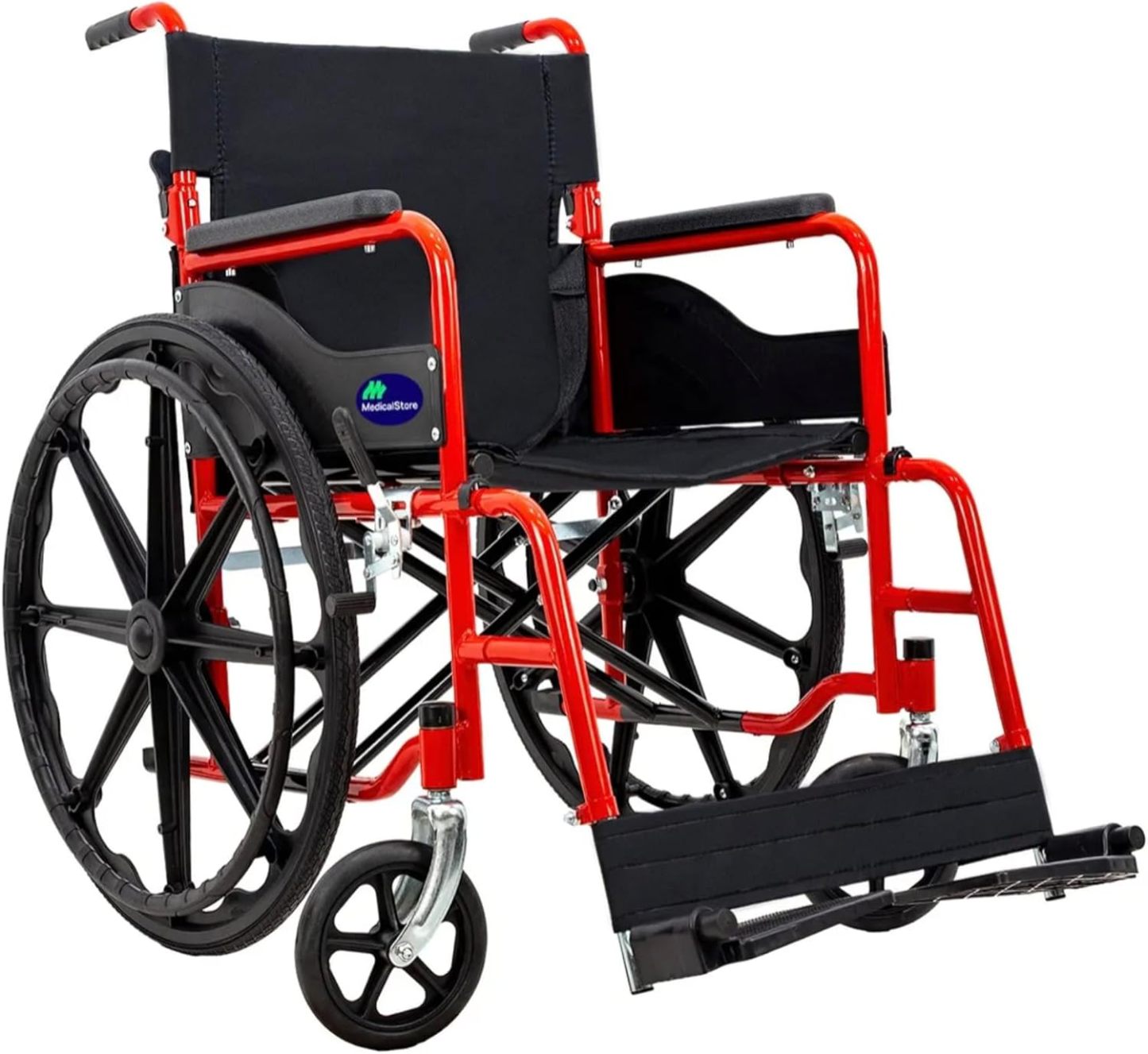 MEDICAL STORE Silla De Ruedas Ligera Adulto Mayor Todo Terreno Traslado Plegable Compacta Con Freno De Mano Rehabilitación Con Descansa Pies Abatible