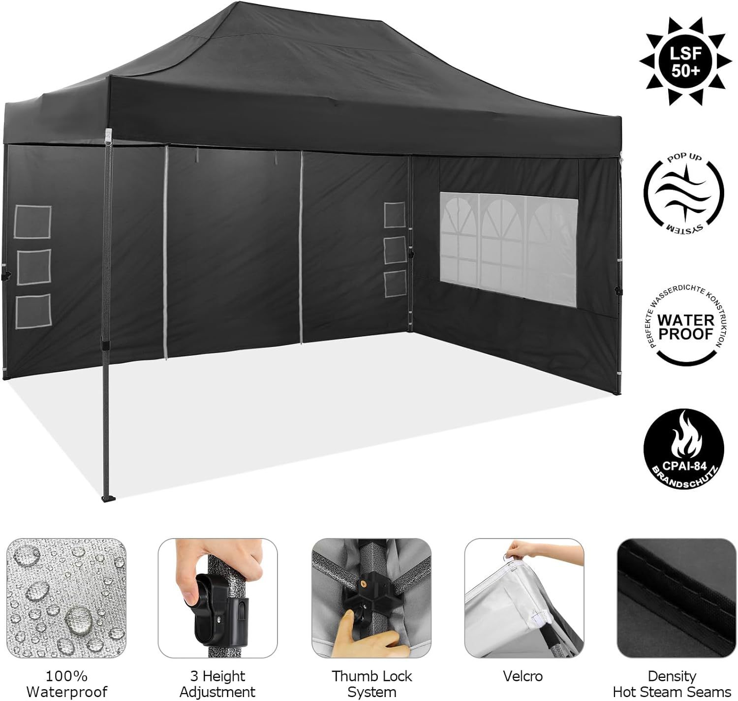 COBIZI - Toldo desplegable de 10 x 20 Pulgadas con 6 Paredes Laterales, toldo Impermeable para Eventos al Aire última intervensión, UPF 50+ cenador portátil para Fiestas, Playa, Camping, Boda,