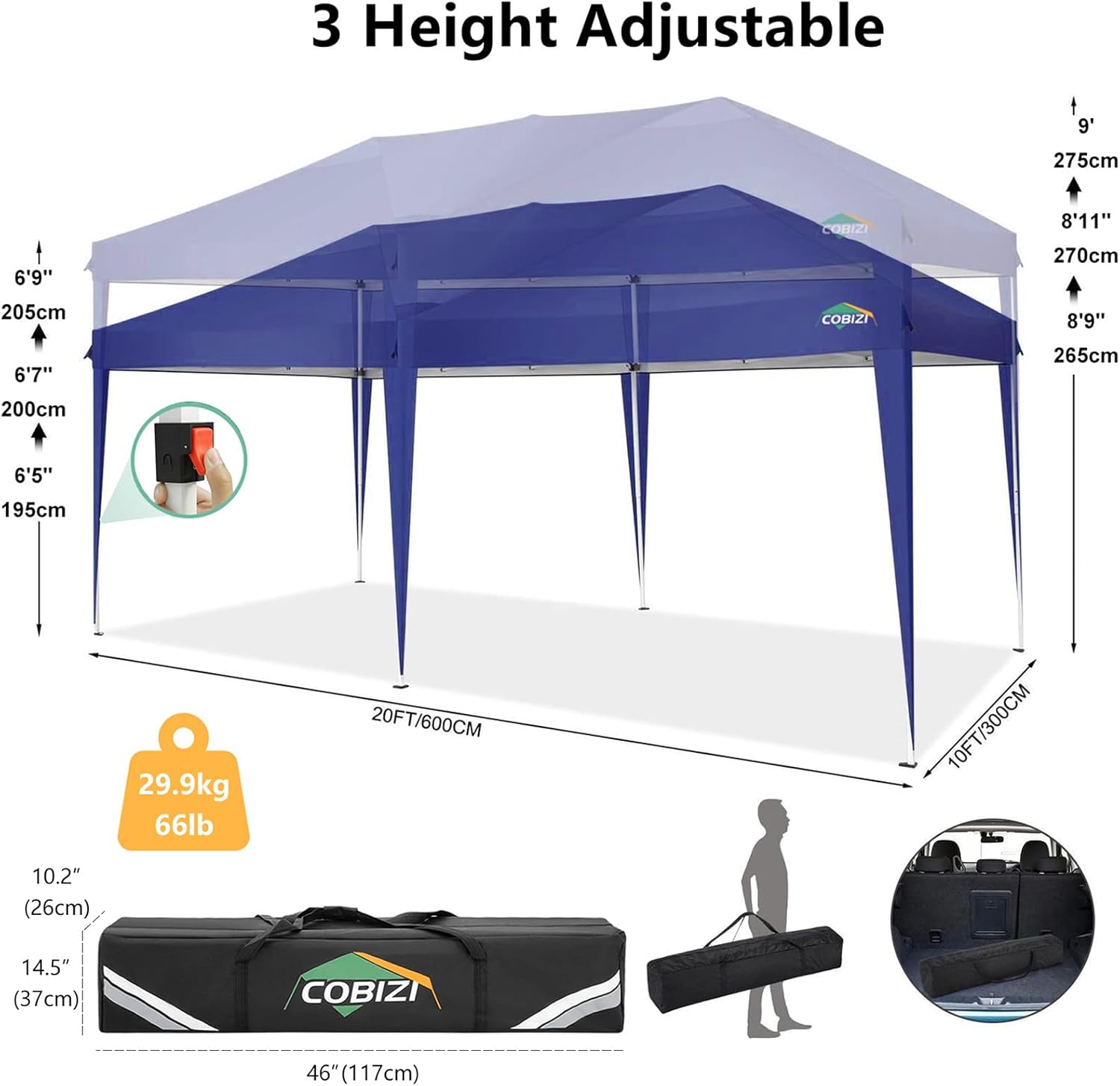 COBIZI - Toldo desplegable de 10 x 20 Pulgadas con 6 Paredes Laterales, toldo Impermeable para Eventos al Aire última intervensión, UPF 50+ cenador portátil para Fiestas, Playa, Camping, Boda,