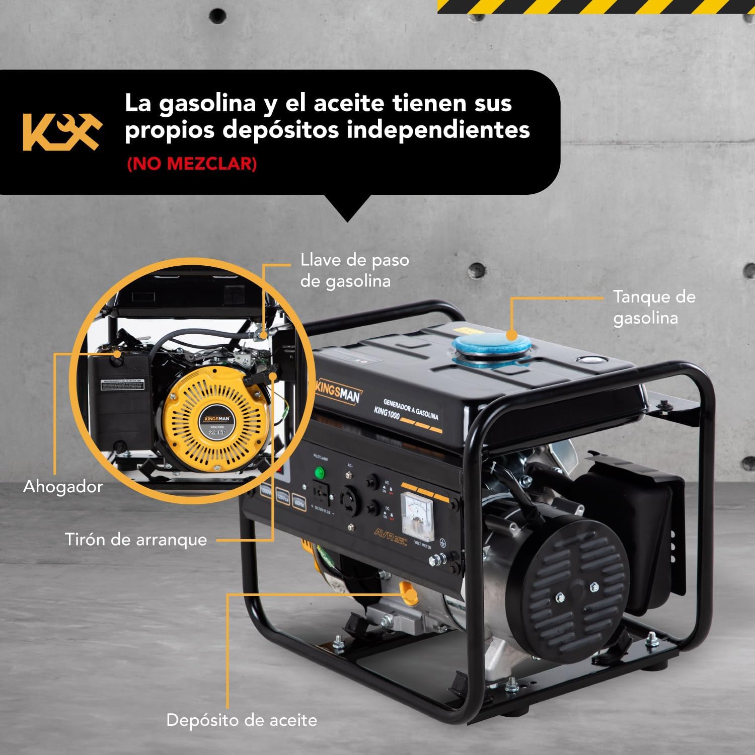 KINGSMAN | Generador Portátil de Energía a Gasolina 3000W - Motor 1 Cilindro 4 Tiempos - Estación de Energía 110/220V - 60Hz - 15L Tanque de Combustible