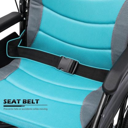 Monicare - Silla de ruedas para adultos con reposapiés abatible y frenos de mano con cierre de bucle, silla de rueda de asiento de 17.5 pulgadas, rueda trasera de 15 pulgadas, ligera, ultraligera,