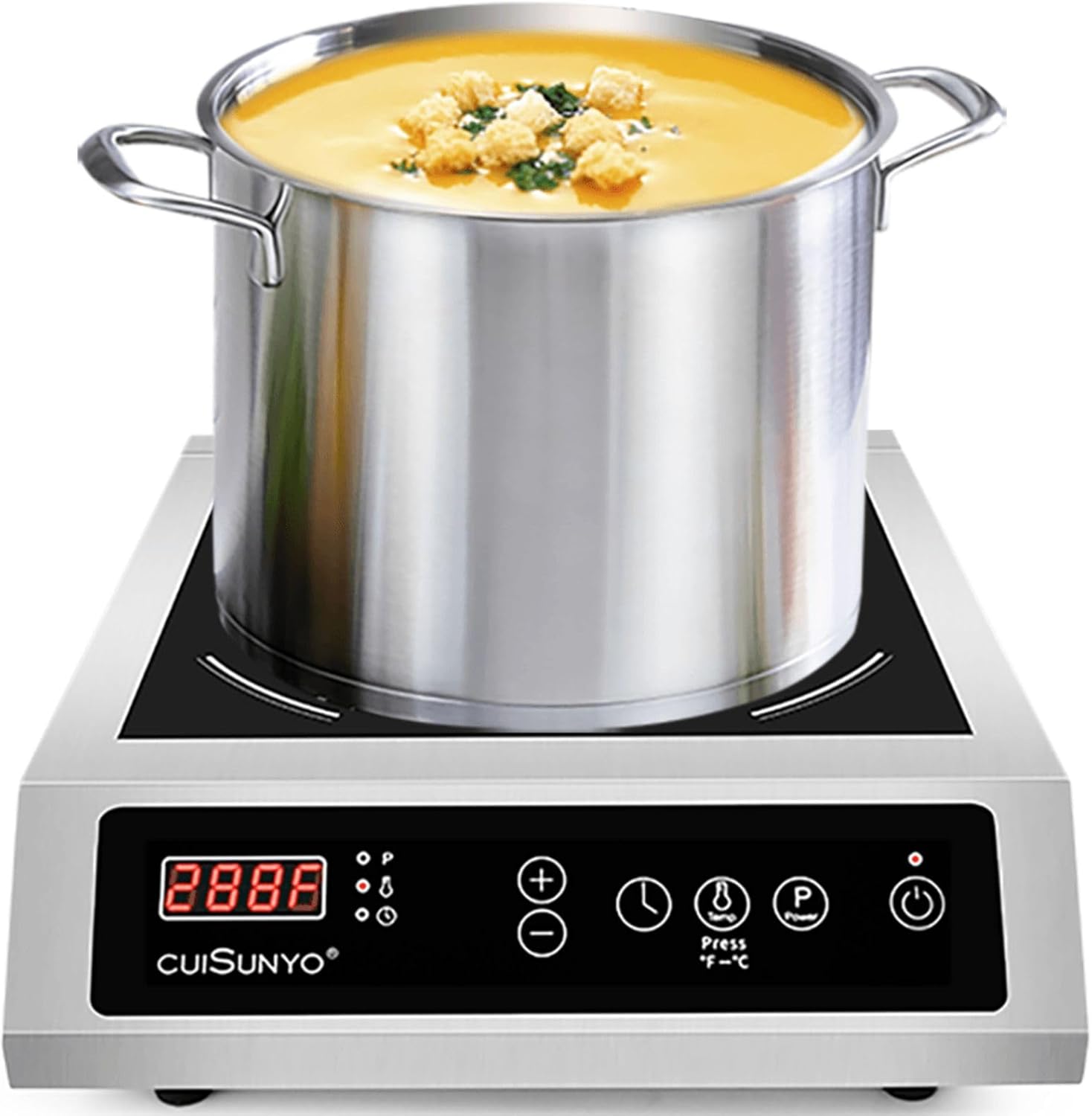 Cocina de inducción comercial 500-3500 W, 240 V, portátil, 10 niveles de potencia, quemador de encimera con 12 ajustes de temporizador, 140 a 550 °F y visualización LCD, estufa eléctrica de acero