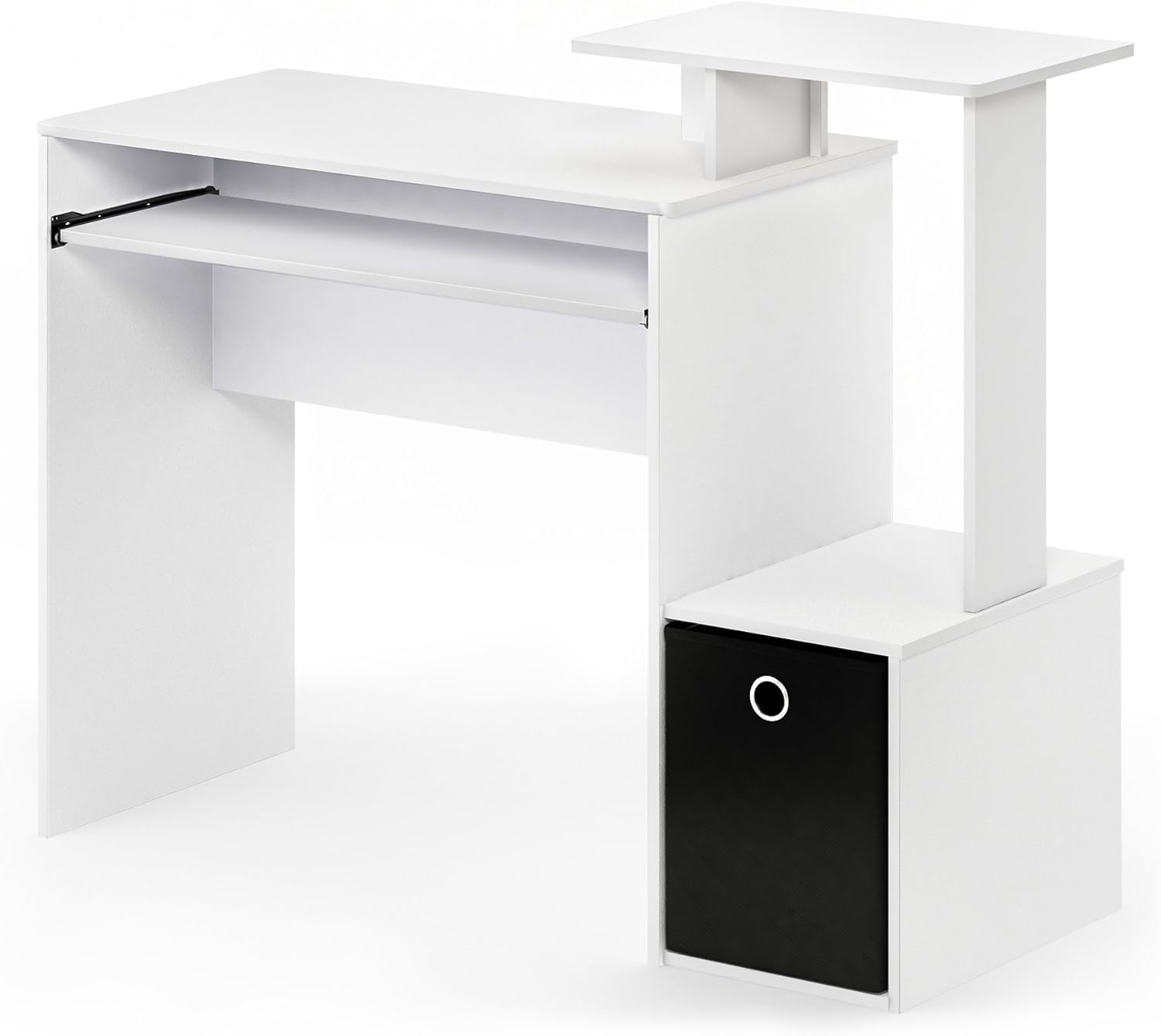 Furinno Econ Escritorio de escritura de computadora de oficina en casa multipropósito W/Bin, Blanco/Negro