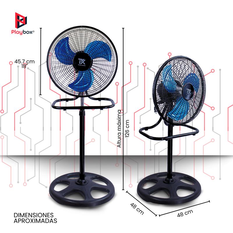 Ventilador 18" con Pedestal 3 en 1 Premium Silencioso con Velocidad Ajustable, Potencia Estable y Rejillas de ABS