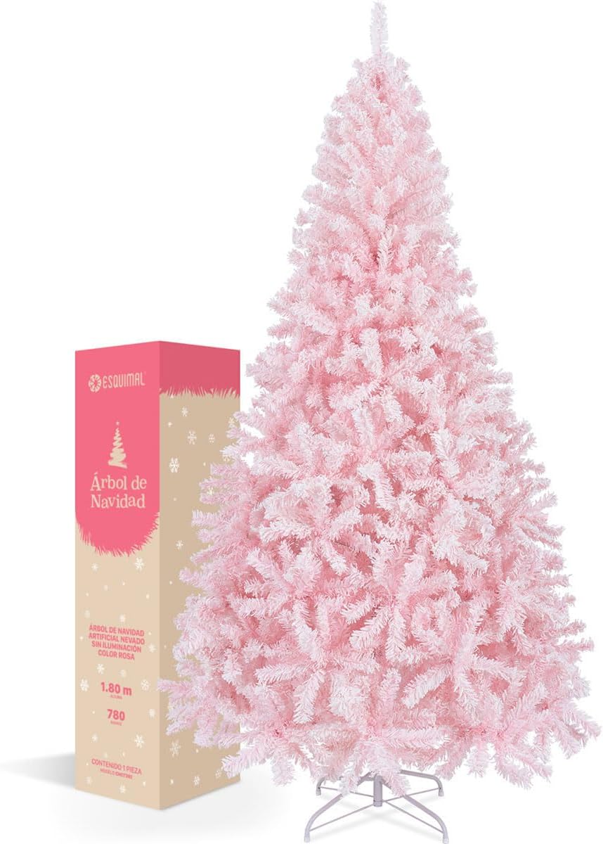 ESQUIMAL Árbol de Navidad Frondoso con Ramas Escarchadas, Pino Navideño (Rosa Nevado, 2.2 m)