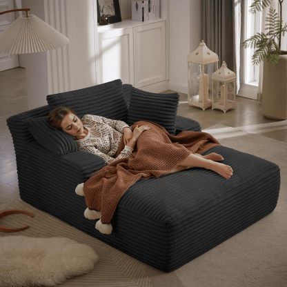 Ivoros - Chaise longue de 50 pulgadas para interior, sofá cama tapizado de pana de gran tamaño con asiento profundo, sillones de lectura, sofás tipo nube para sala de estar, no requiere montaje (beige
