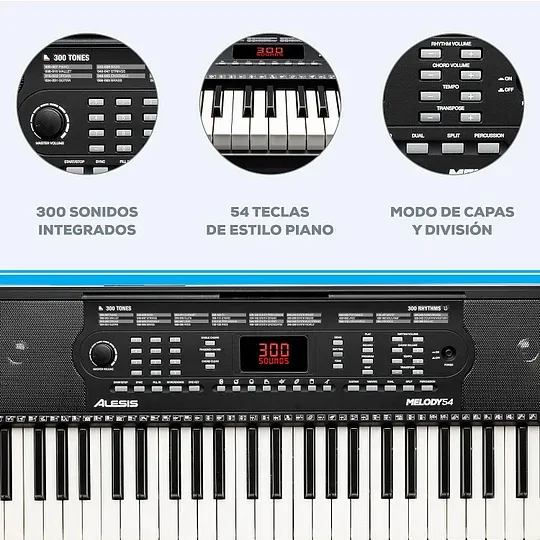 Alesis Melody 61 - Piano eléctrico con 61 teclas, Teclado Musical con altavoces, audífonos, micrófono, soporte para piano, atril y taburete