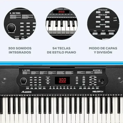 Alesis Melody 61 - Piano eléctrico con 61 teclas, Teclado Musical con altavoces, audífonos, micrófono, soporte para piano, atril y taburete