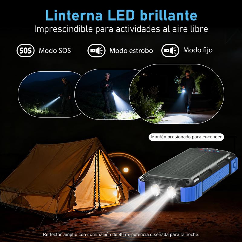 49800mAh Banco de energía solar portátil con carga rápida de 22.5W y carga inalámbrica de 15W, 4 cables integrados, 6 salidas y 2 entradas. Potente y versátil, ideal para viajes, campamentos y emergencias. banco de energía solar, energía portátil, tecnolo
