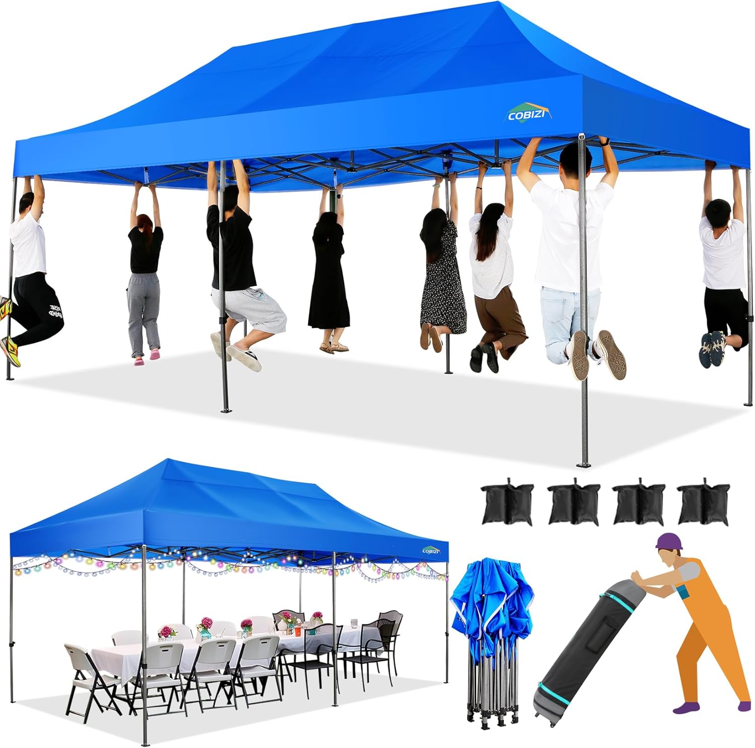 COBIZI - Toldo desplegable de 10 x 20 Pulgadas con 6 Paredes Laterales, toldo Impermeable para Eventos al Aire última intervensión, UPF 50+ cenador portátil para Fiestas, Playa, Camping, Boda,