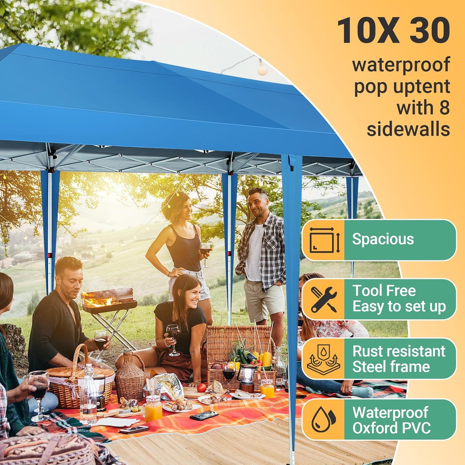 COBIZI - Toldo desplegable de 10 x 20 Pulgadas con 6 Paredes Laterales, toldo Impermeable para Eventos al Aire última intervensión, UPF 50+ cenador portátil para Fiestas, Playa, Camping, Boda,