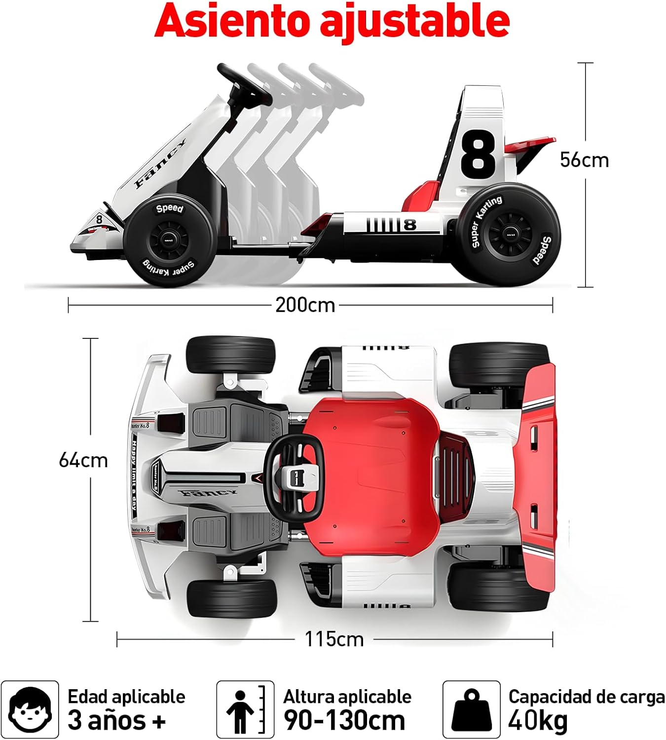 HONEYWHALE Go Kart Eléctrico para Niños con Asiento Ajustable, Modo Control Remoto, Velocidad Máxima 4km/h, Carro Electrico Niño Montable con Luz Led y Musica, Moto Electrica Infantil Niño