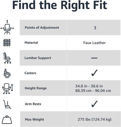 Silla ergonómica de escritorio de oficina con reposabrazos, altura e inclinación ajustable, giro de 360 grados, capacidad de 124 kg