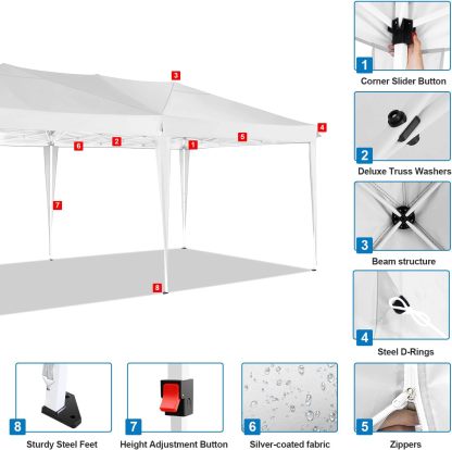 COBIZI - Toldo desplegable de 10 x 20 Pulgadas con 6 Paredes Laterales, toldo Impermeable para Eventos al Aire última intervensión, UPF 50+ cenador portátil para Fiestas, Playa, Camping, Boda,
