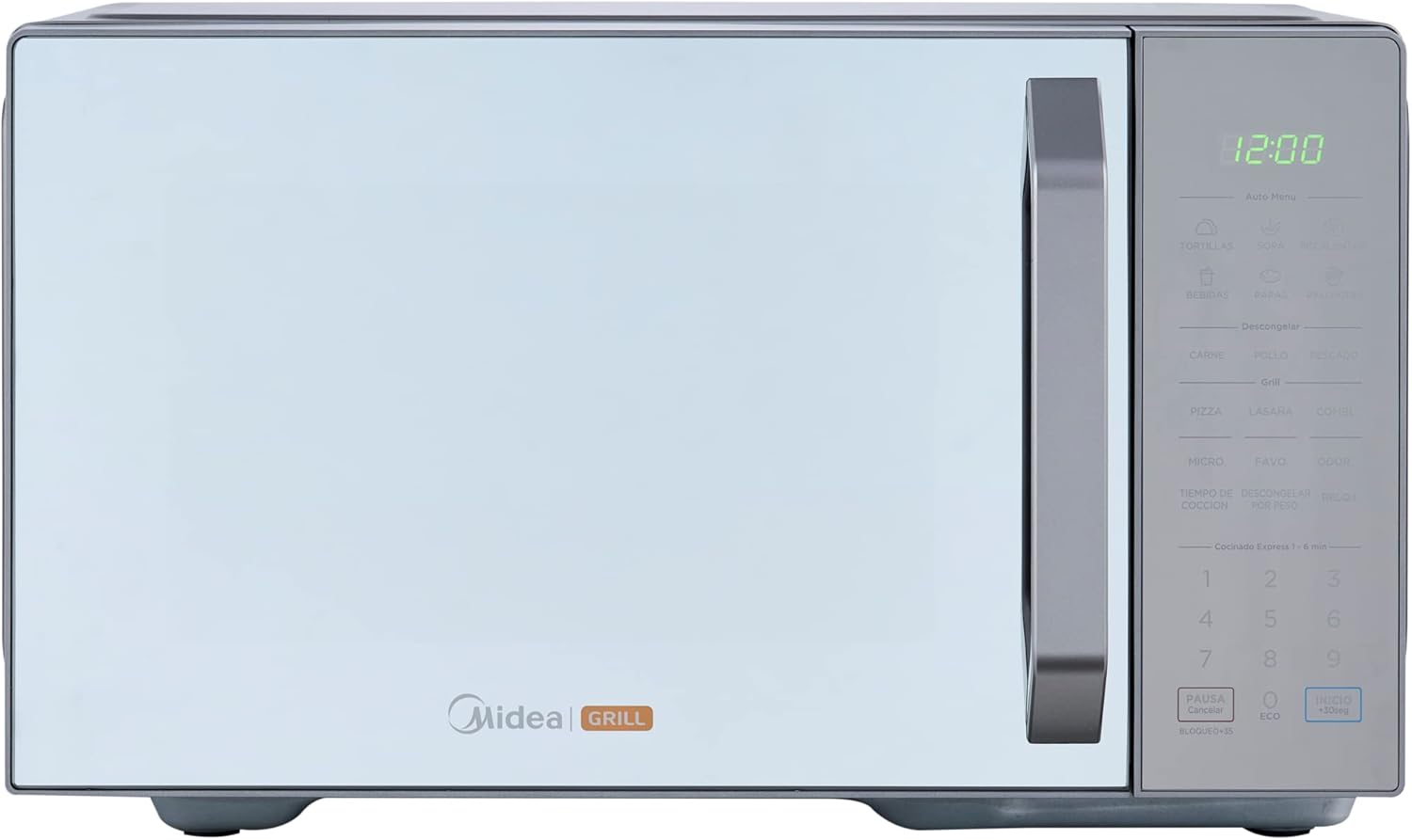 Midea MMDXG11S2MG Horno de Microondas Talent Grill 1.1 Pies Cúbicos (31L) Silver Mirror