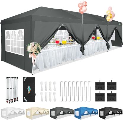 COBIZI - Toldo desplegable de 10 x 20 Pulgadas con 6 Paredes Laterales, toldo Impermeable para Eventos al Aire última intervensión, UPF 50+ cenador portátil para Fiestas, Playa, Camping, Boda,
