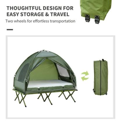 #Summervibes Cama plegable de camping Outsunny para 1/2 persona con tienda de campaña, colcha, colchón de aire grueso, cama de camping elevada 4 en 1 para senderismo al aire libre, picnic y viajes.