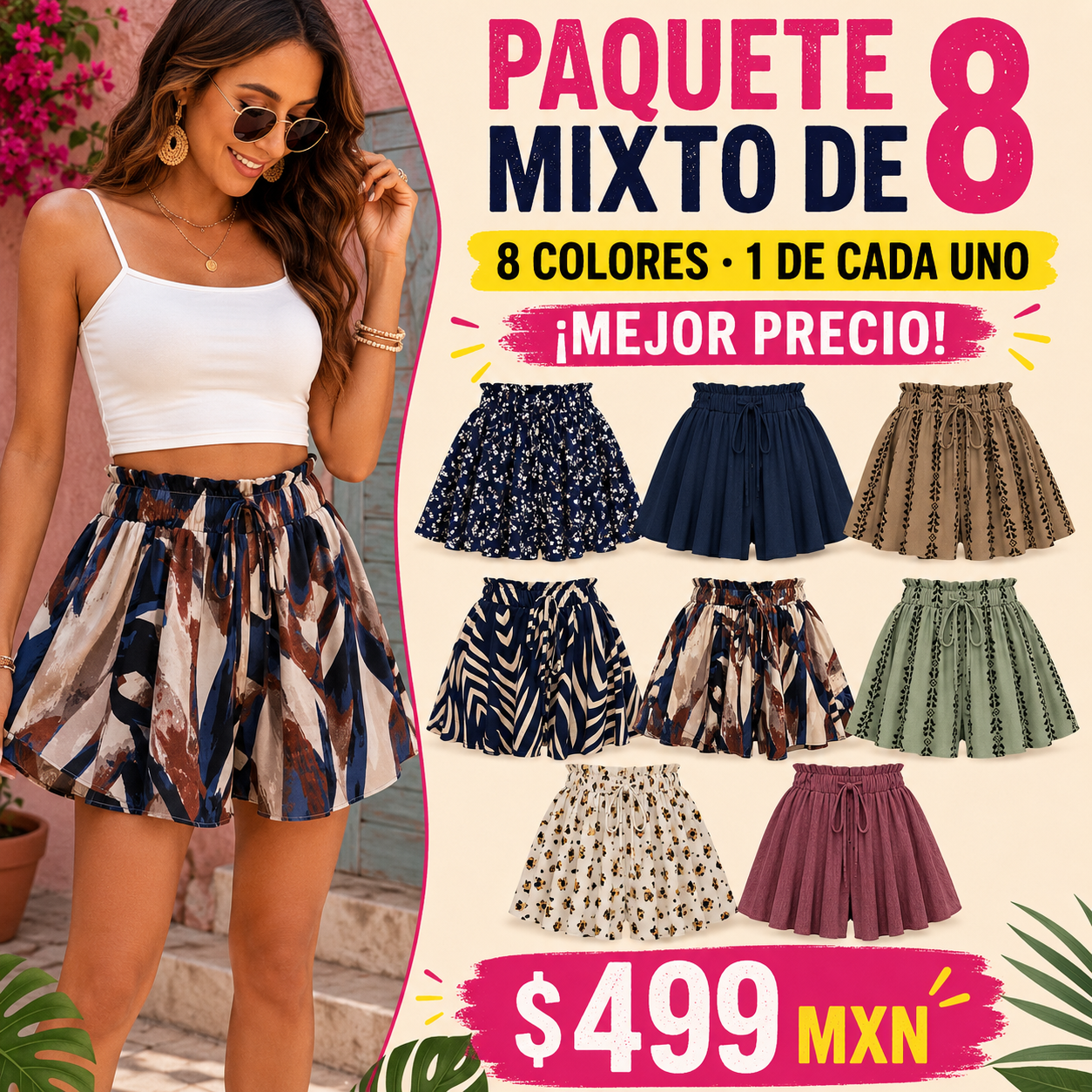 Shorts para mujer con estampado integral y nudo frontal, shorts casuales y a la moda para el verano, prendas inferiores para mujer para uso diario