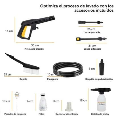 Hidrolavadora Eléctrica Portátil 2000 Psi + Cepillo + Accesorios Kingsman HIDROKING2000RM