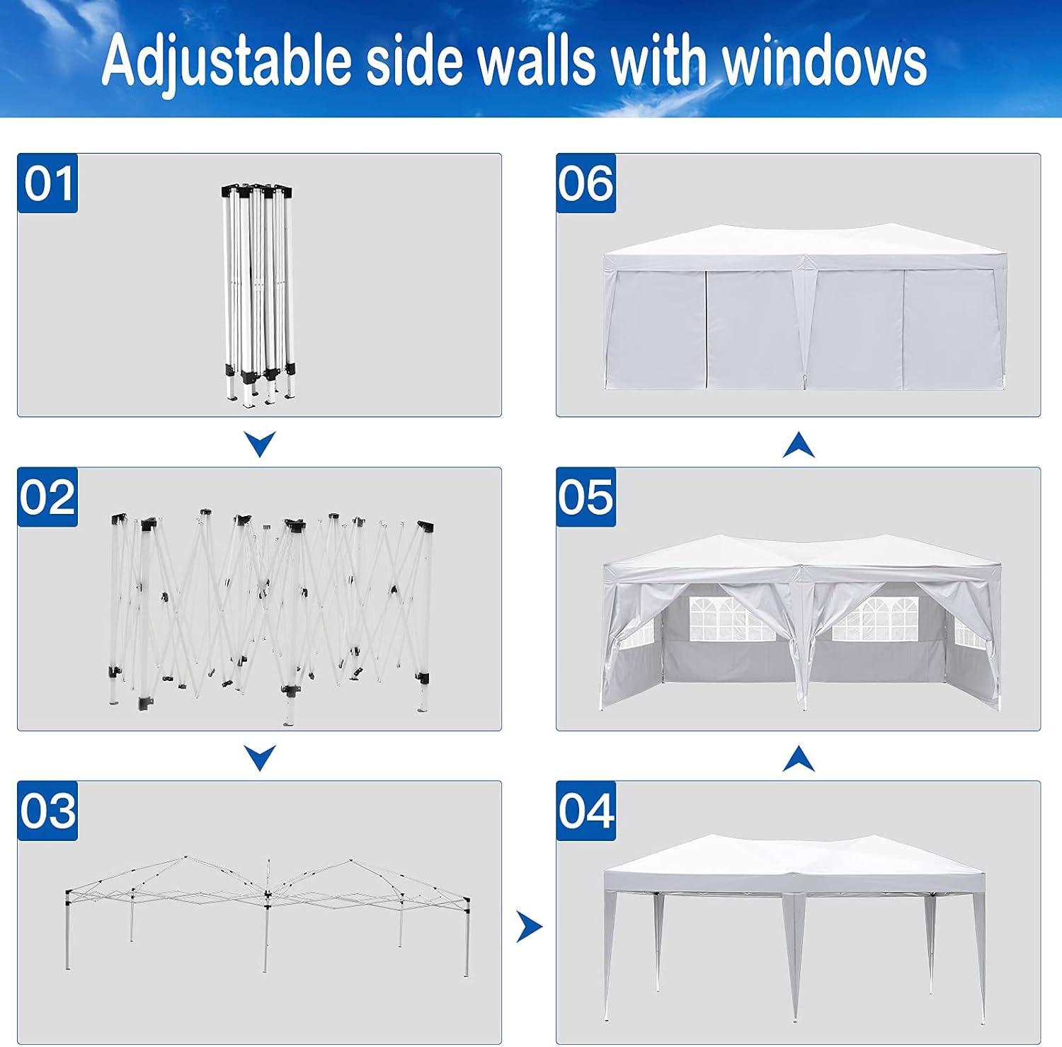 COBIZI - Toldo desplegable de 10 x 20 Pulgadas con 6 Paredes Laterales, toldo Impermeable para Eventos al Aire última intervensión, UPF 50+ cenador portátil para Fiestas, Playa, Camping, Boda,