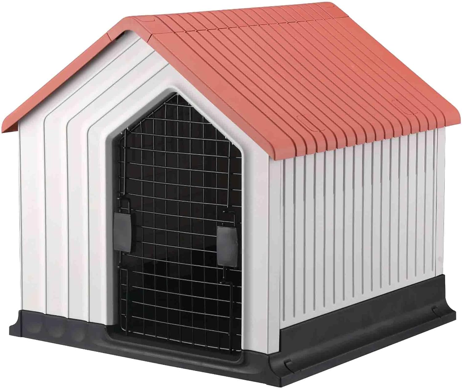 KE WOOW Casa para Perros Medianos y Chicos Premium, Térmica, con Puerta Metálica, Repelente al Clima, Base Elevada, Armable, Color Azul, Incluye Colchón y Juguete de Regalo, 62 x 62 x 60 cm